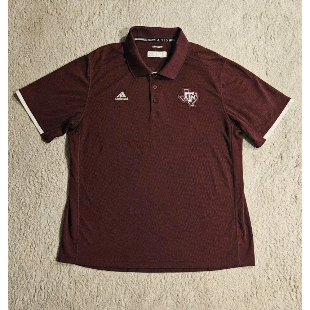 adidas Mens XL Texas A&M Aggies Polo Shirt Maroon Climalite Golf Sideline SEC